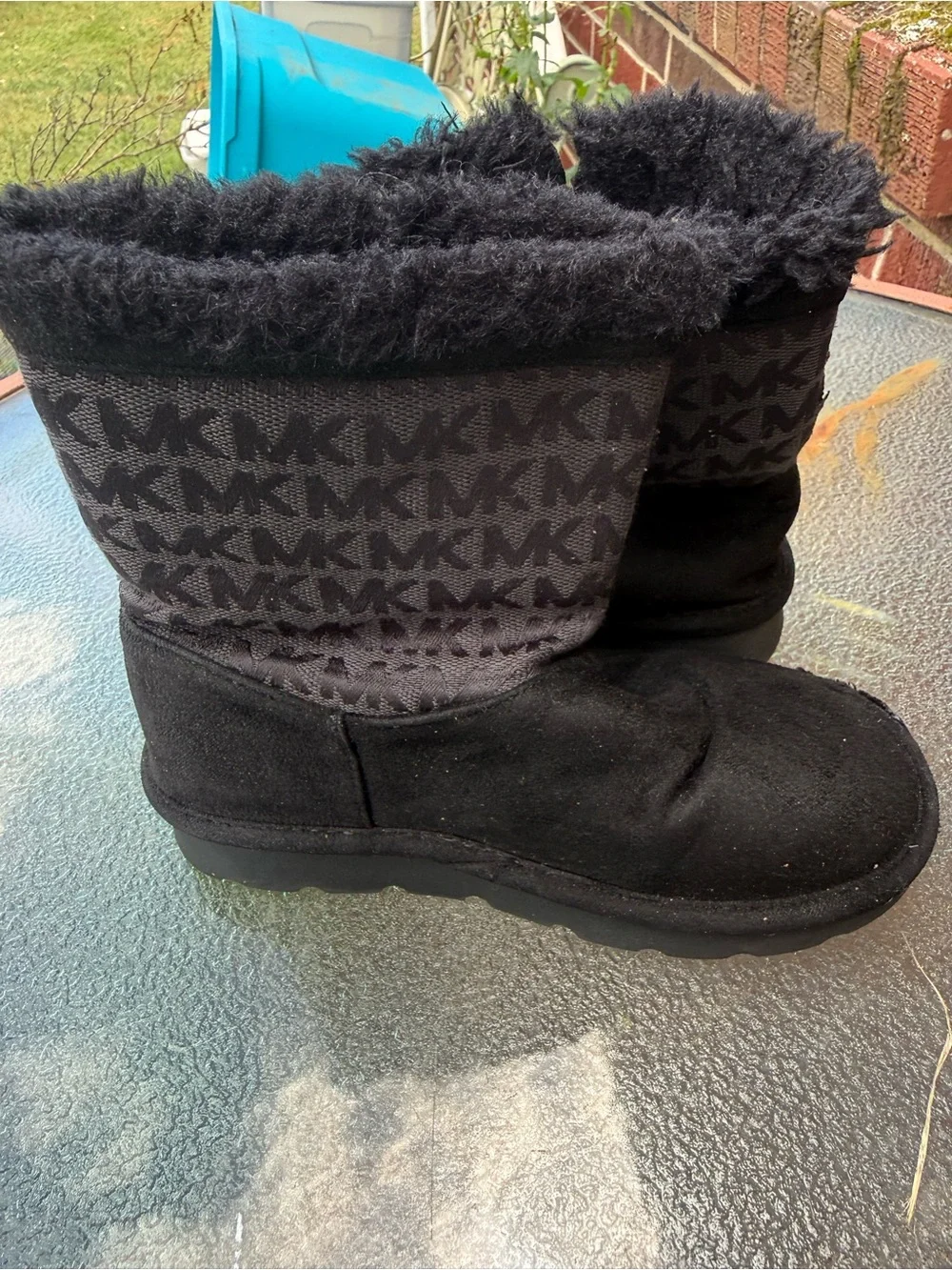 Michael Kors Black MK Logo Faux-Fur Cuff Kids Boots